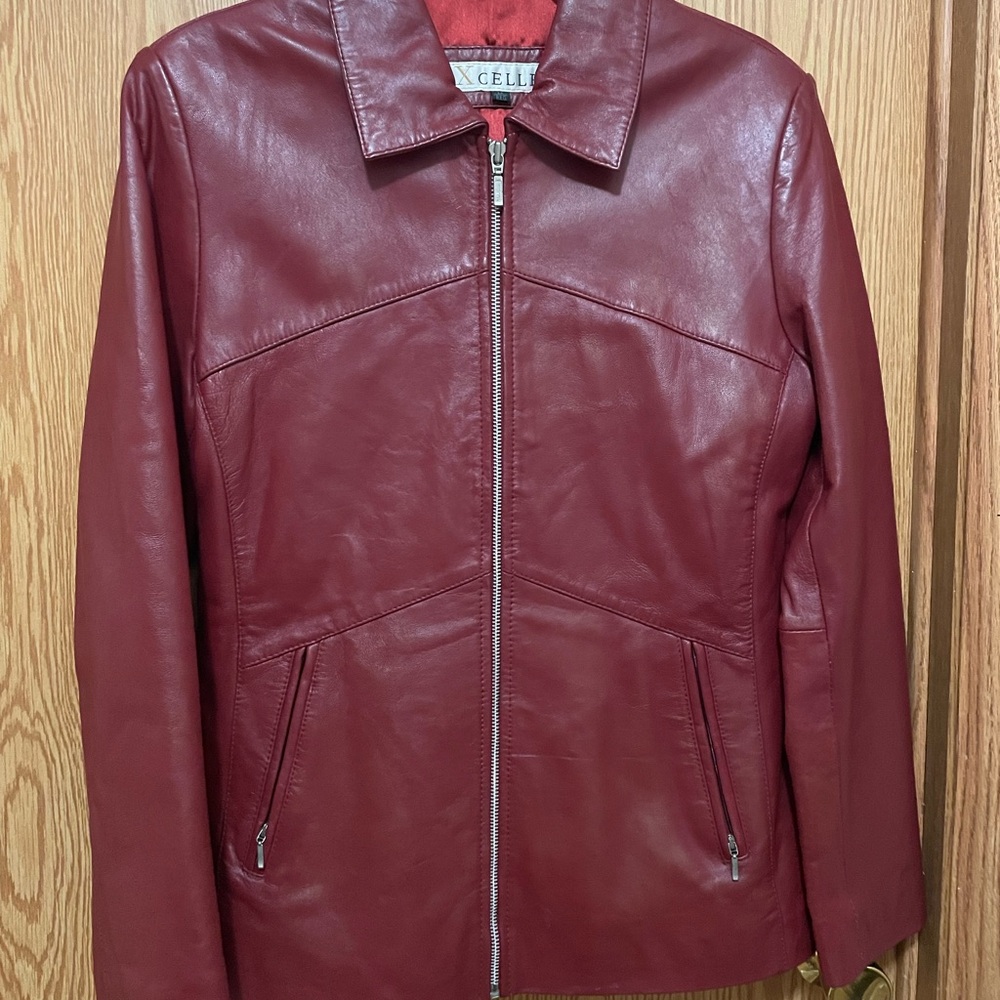 Brick red leather jacket